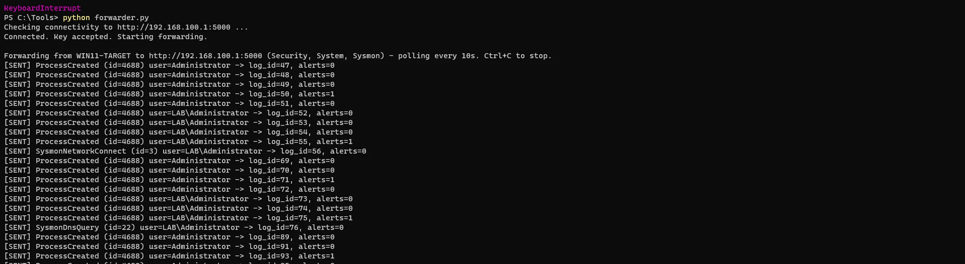 Remote log forwarding